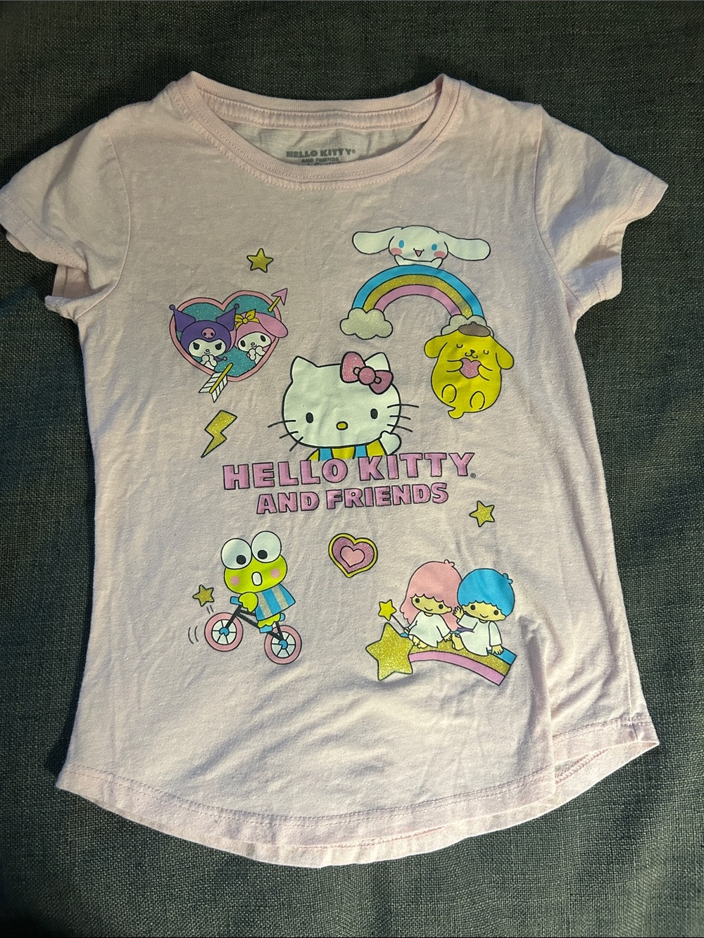 Hello Kitty Pink Short-Sleeve Graphic Tee with Rainbow Friends